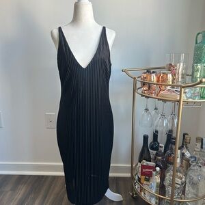 Forever 21 Black Pinstripe Deep V Dress